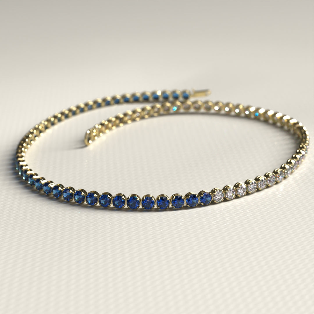 Custom Natural Blue Sapphire & Diamond 50-50 Tennis Bracelet - Evara Jewelry LLC