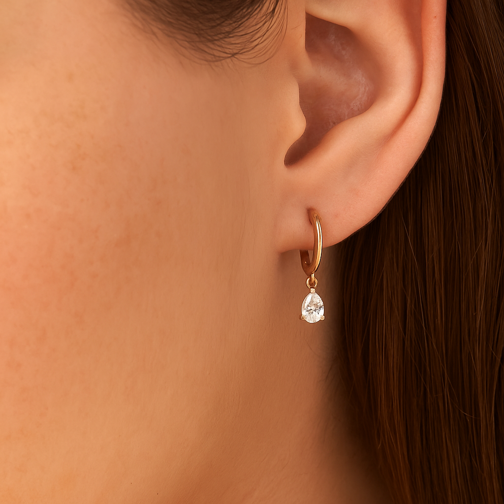 Pear cut lab-grown diamond hoops with brilliant sparkle