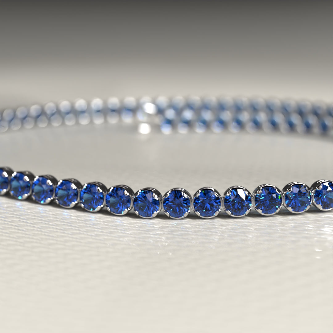 Natural Sapphire Tennis Bracelet in 14K/18K White Gold / Blue Stacking Bracelet / September Birthstone Bracelet - Evara Jewelry LLC