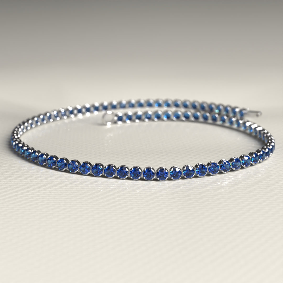 Natural Sapphire Tennis Bracelet in 14K/18K White Gold / Blue Stacking Bracelet / September Birthstone Bracelet - Evara Jewelry LLC