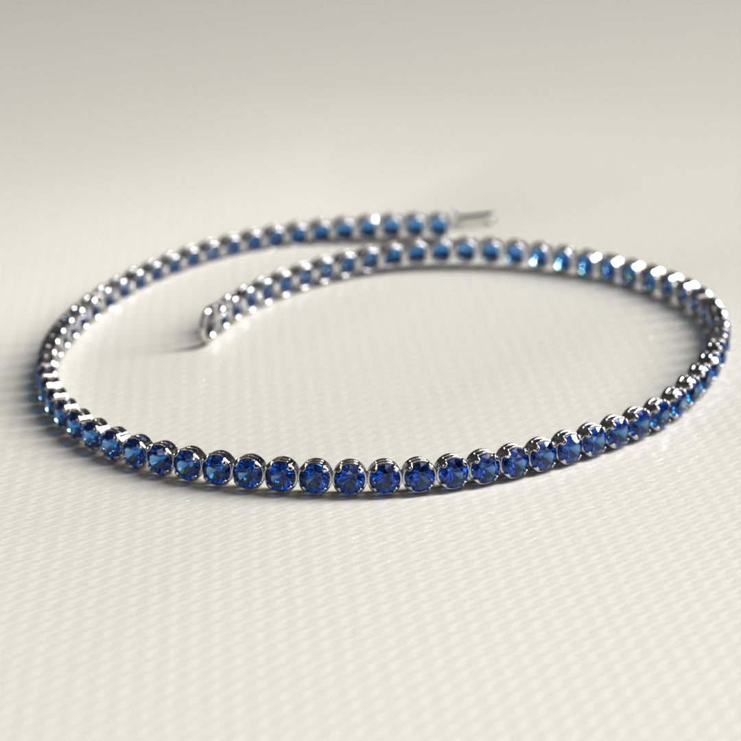 Natural Sapphire Tennis Bracelet in 14K/18K White Gold / Blue Stacking Bracelet / September Birthstone Bracelet - Evara Jewelry LLC