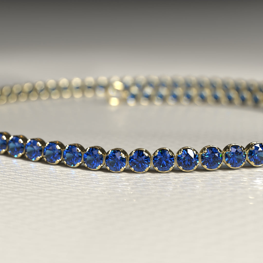 Natural Sapphire Tennis Bracelet in 14K/18K White Gold / Blue Stacking Bracelet / September Birthstone Bracelet - Evara Jewelry LLC