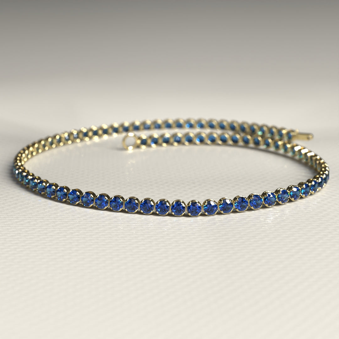 Natural Sapphire Tennis Bracelet in 14K/18K White Gold / Blue Stacking Bracelet / September Birthstone Bracelet - Evara Jewelry LLC