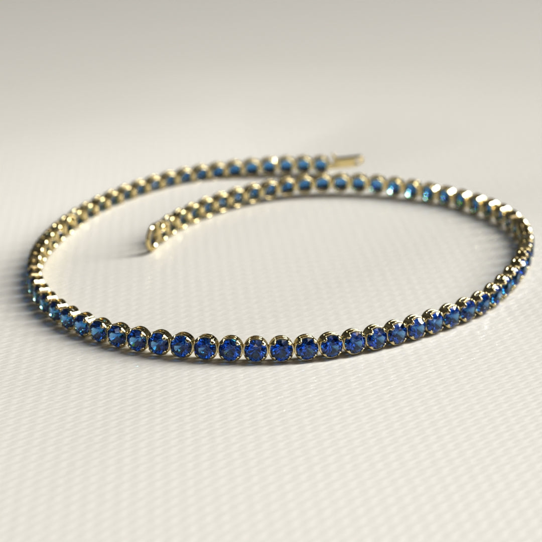 Natural Sapphire Tennis Bracelet in 14K/18K White Gold / Blue Stacking Bracelet / September Birthstone Bracelet - Evara Jewelry LLC
