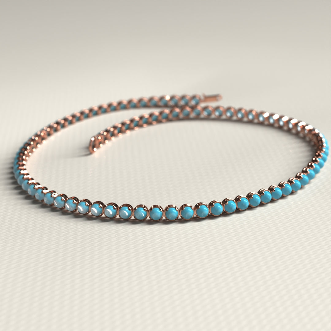 Turquoise Tennis Bracelet in 14K/18K Gold - Evara Jewelry LLC