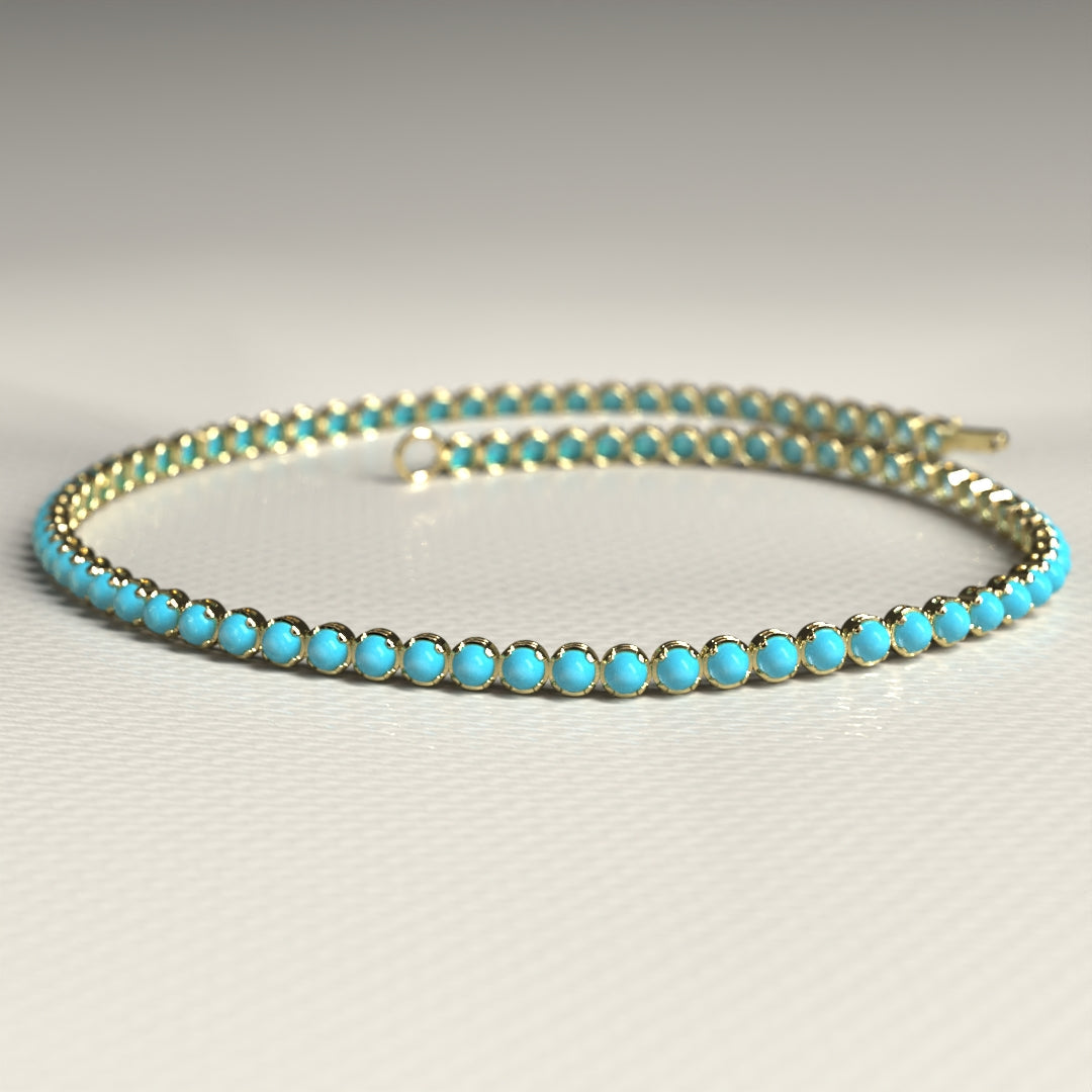 Turquoise Tennis Bracelet in 14K/18K Gold - Evara Jewelry LLC