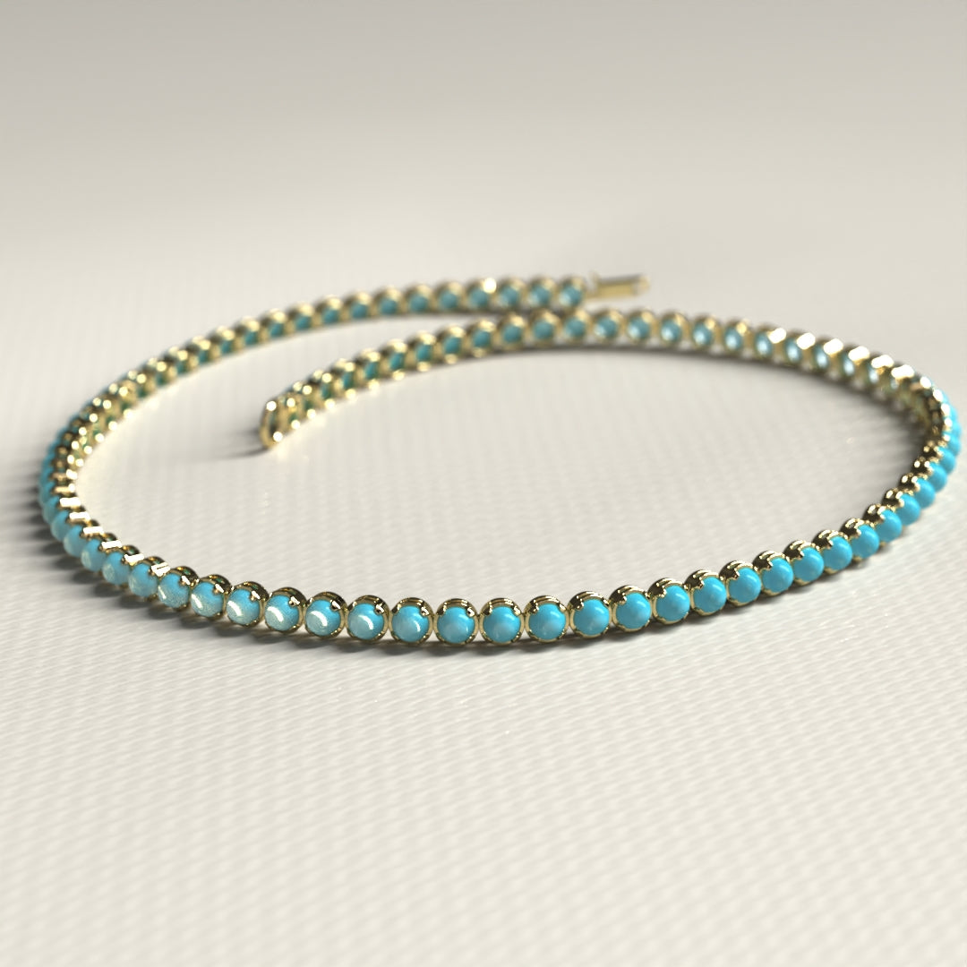 Turquoise Tennis Bracelet in 14K/18K Gold - Evara Jewelry LLC
